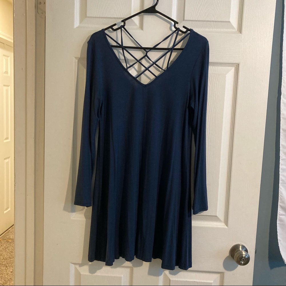 Long Sleeve Crisscross Neckline Dress